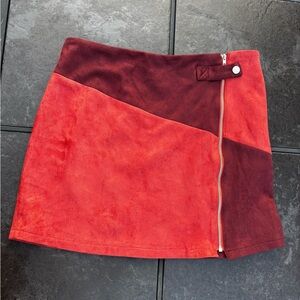 Altar'd State Asymmetrical Faux Suede Red and Burgundy Skirt Side Zipper Size M